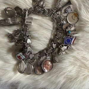 Vintage Elco Sterling Charm Bracelet with Heart Accents
